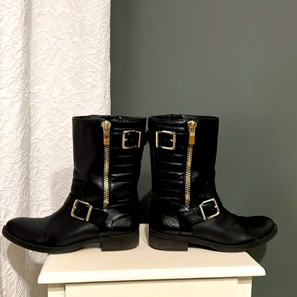 EUC - Mid-Calf Leather Moto Boots
